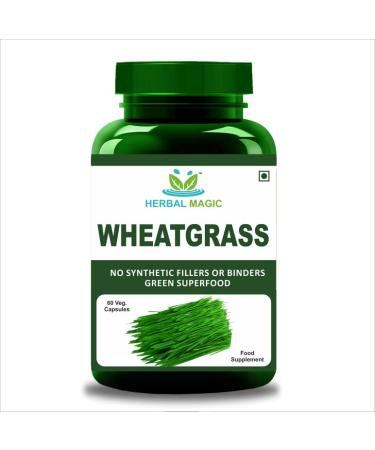 Herbal Magic's Natural Wheatgrass Capsules x 60 Natures Most prized Plant Ideal for Juice Wheat Grass Shots Smoothies Baking - Free from fillers & Preservatives- (Pack of 1) 1 count (Pack of 1)