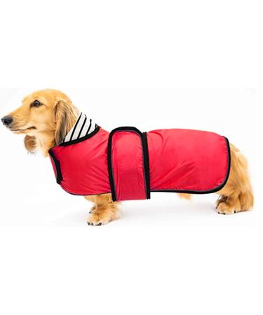 Geyecete dog raincoat adjustable waterproof dog jacket for dachshund raincoat with reflective straps rain jackets with belt with Velcro fastener for miniature dackel-red-m m (back length: 42-45cm) red