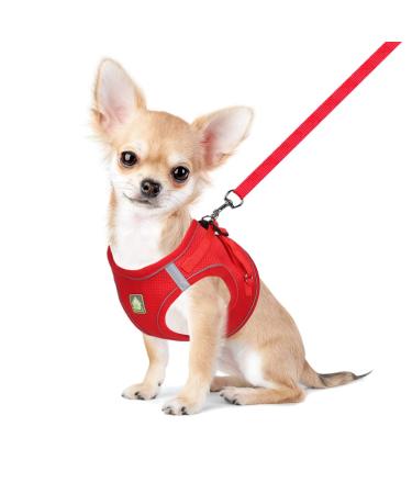 Femax dog harnesses with leash for small medium dog cats soft mesh puppy harness Breakable breast harness adjustable reflective no pull vest chihuahua cat xl (chest 47-5cm) red