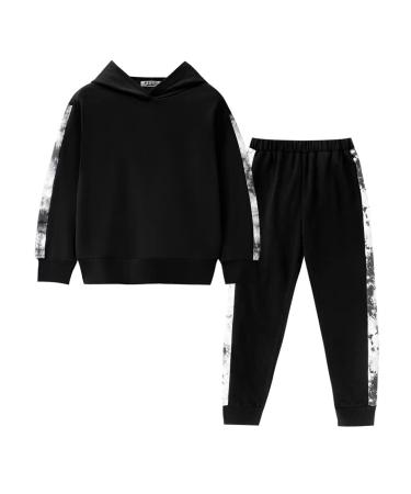 Girl's Sweatsuit Pullover Hooded Sweatshirt and Sweatpants Sets 2 Piece Jogger Outfits Black 110