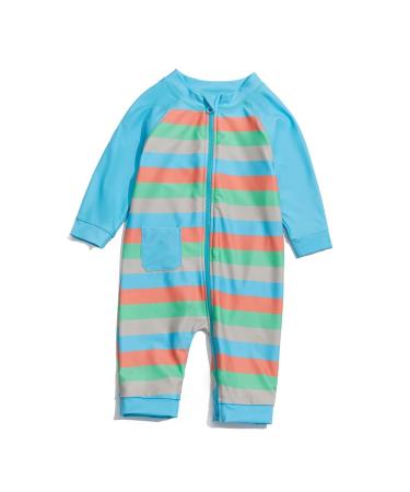 BONVERANO Baby Boys Swimsuit Toddler Bathing Suit Full-Length Zipper One Piece Swimwear with UPF 50+ Sun Protection 2-3 Years Stripe 3