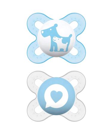 MAM Skin Soft Silicone Mini Pacifier Set for 0-2 Mo - Blue Colors | 4 Pacifiers & Sterilized Transport Boxes - Ideal for Babies - Buy Online on GoSupps.com