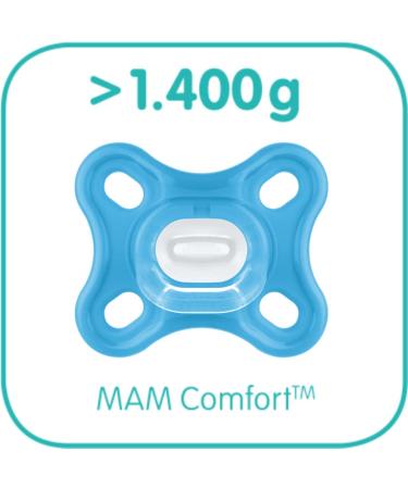 MAM Comfort Schnuller Set of 2 - 100% Silicone Pacifiers for Newborns (0-2 Months) - Soft Skin Part & Pacifier Box - Blue/Turquoise - Buy Online on GoSupps.com
