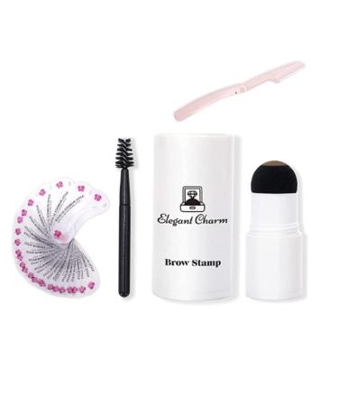 Elegant Charm eyebrow stamp and stencil kit for one step perfect brow  24 reusable stencils  eyebrow brush  and eyebrow trimmer. Easy to use  long lasting  waterproof. Dark Brown