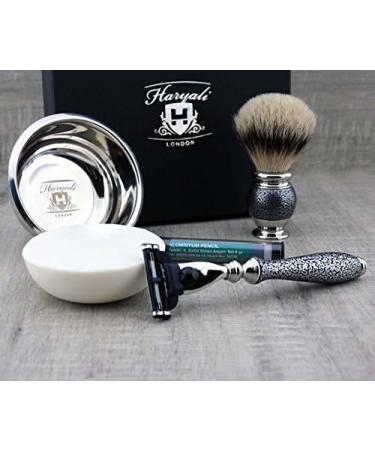 5Pc Men's Shaving Kit | 3 Edge Razor Silver Tip Badger Brush Soap & Bowl - Perfect Grooming Set - Buy Online on GoSupps.com