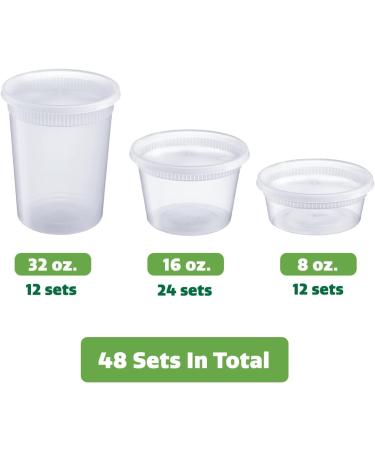 48 Sets Combo Plastic Deli Containers with Airtight Lids - 8oz, 16oz, 32oz - Food Storage/Soup Containers - Buy Online on GoSupps.com
