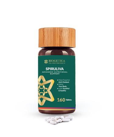 Biogetica Organic Spiruliva Pills with Astaxanthin - Non-GMO, Rich in Vegan Protein, Vitamins & Prebiotics - 100% Vegan Ayurveda Supplement - 160 Tablets