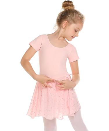Arshiner Girls 2PCS Short Sleeve Ballet Leotards with Sequined Dance Skirt | 8-9 Years | Ballet Pink - Buy Online on GoSupps.com