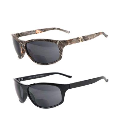 Hyyiyun 2 Pairs Bifocal Reading Sunglasses for Men and Women Sports Outdoor Sun Reader UV Protection 1 Camo/ 1 Black 2.5 x