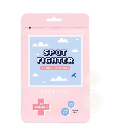 FACETORY AM Spot Fighter Acne Blemish Patches for Pimples- Invisible Spot Treating Patch for Morning and Daytime  72 Hydrocolloid Patches Infused with Tea Tree and Cica  2 Sizes 10mm and 12mm 72 Piece Assortment