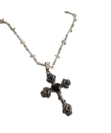 Oralgo's unique heart rose necklace cross-trailer gothic style collarbone chain crucifix trailer accessory jewelry metal