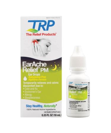 Earache Relief PM Ear Drops for Swimmer's Ear, Allergy Irritation and Pain Relief, by The Relief Products, Natural Homeopathic Ingredients, Nighttime Formula, (1)