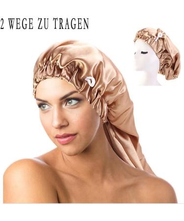 Shop Ladaypoa 2 Piece Long Satin Hair Hood - Silky Sleeping Hat for Curly Hair Protection | Extra Big Satin Sleeping Cap for Women - Black & Khaki - Buy Online on GoSupps.com