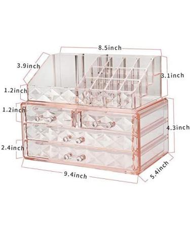 Pink Diamond Jewelry & Cosmetic Box with Brush Holder - Storage Display Cube with 4 Drawers - 2 Piece Set - Buy Online on GoSupps.com