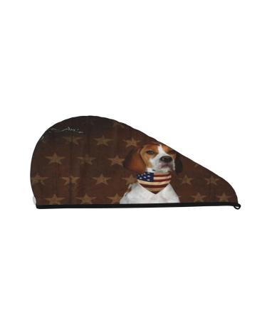 English Pointer Dog with Vintage American Flag Microfiber Hair Towel with Button Soft Absorbent Hair Towel Wrap for Curly Hair Fast Drying Hair Turban for Women Girls English Pointer Dog With Vintage American Flag One Size