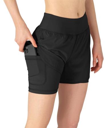 Donhobo Women's 2-in-1 Sports Shorts - Quick-Drying Running & Yoga Shorts Black - Summer Fitness & Training Wear - Buy Online on GoSupps.com