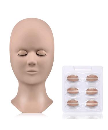 Fenshine Lash Mannequin Head with Replaced Eyelids, Silicone Training Mannequin Head with 4 Pairs Removable Eyelids, Soft Lash Practice Head for Eyelash Extension Training (Skin Color) 4 Pair (Pack of 1)