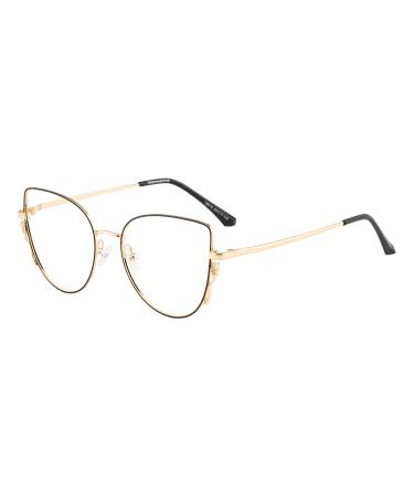 GUDVUE Cat Eye Blue Light Glasses For Women Anti Glare/UV400/Eye Strain Oval Metal Frame Black/Golden Black/Golden Clear