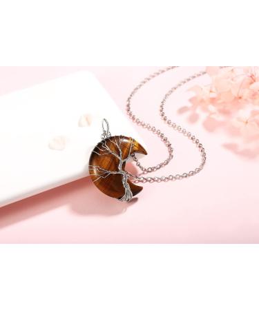 XIANNVXI Tiger Eye Crystal Crescent Moon Necklace - Tree of Life Reiki Spiritual Jewelry for Women - Buy Online on GoSupps.com