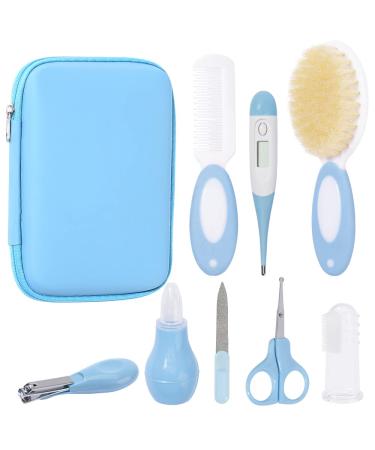 Baby Grooming Kit Newborn 8 Pcs Healthcare Essentials for Travelling Home Daily Use Baby Accessories Infant Baby Nail Kit Toddler Nursing Care Stuff Blue