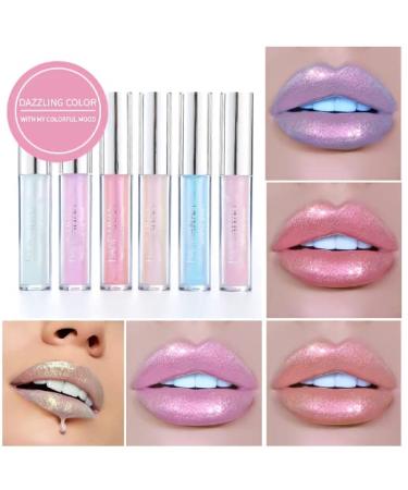 6 Pack Diamond Liquid Glitter Lipsticks | Nonstick Metallic Lipgloss Set for Women & Girls - Shimmering Lip Cosmetics - Buy Online on GoSupps.com
