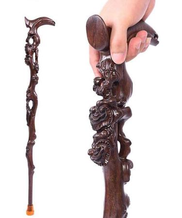 Wooden Cane Solid Walking Stick Cane Adjustable Crutches Wooden Carved Crutch Exquisite Carving Cane As Gifts Walking Sticks Fashionable Sturdy Stable for Men And Women Walking Sticks for Elderly Sen