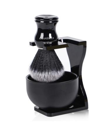 Je&Co Men's Shaving Brush Set, 3 in 1 Synthetic Shaving Brush with Acrylic Stand and Steel Bowl