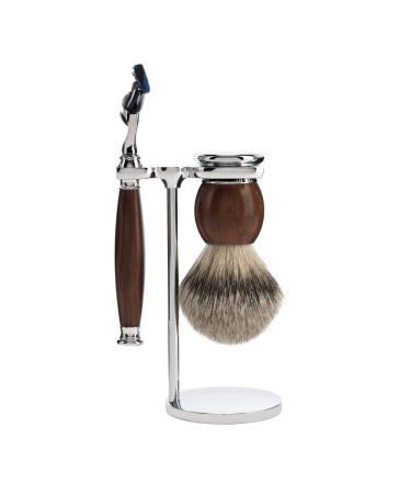 M HLE shaving set - Sophist series - silvertip badger - compatible with Gillette blades - ironwood
