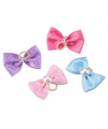Zerodis 20pcs Small Dog Handmade Hair Accessories Bow Pet Grooming Products Puppy Dots Faux Pearl Bow Pattern Hair Rope Hair Band for Dogs Cats