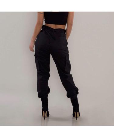 TRENDINAO Women's Tapered Cargo Pants - Casual Waist Tie Military Combat Joggers with Utility Pocket in Large Black - Buy Online on GoSupps.com