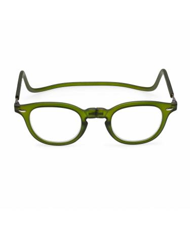 Contacta lock reading glasses for men and women glasses with magnetic rigid collar and adjustable sticks color green diopters +3.00 pack with glasses holder 33 g