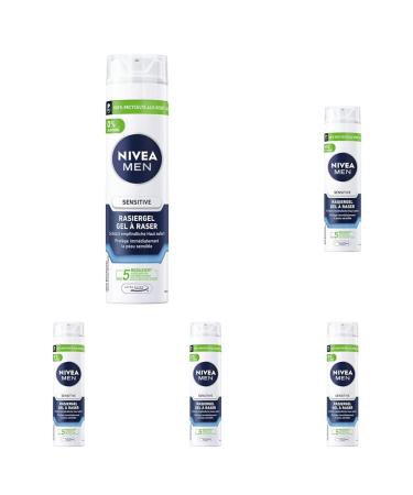 Nivea men sensitive shaving gel (200 ml) razor gel with chamomile hammamelis and vitamin E for a gentle shave protective shaving gel for men against skin irritation (pack with 5) recycled aluminum can 200 ml (5 Pack)