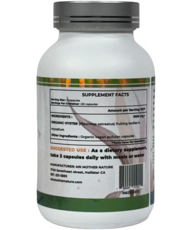 Mother Nature Oyster (Pleurotus ostreatus) Mushroom Supplement - 1000mg - 120 Vegan Pullulan Capsules - Made in USA - Buy Online on GoSupps.com