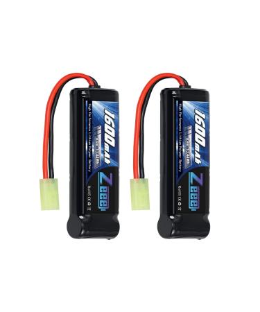 Zeee Airsoft Battery 8.4V 1600mAh NiMH Battery High Power RC Battery with Mini Tamiya Plug Compatible with Airsoft Guns MP5, Scar, M249, M240B, M60, G36, M14, RPK, PKM(2 Pack)