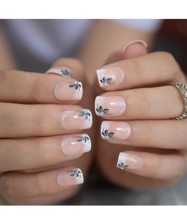 Short Flower Classic Press On Acrylic Nails - Square Natural Design - Buy Online on GoSupps.com