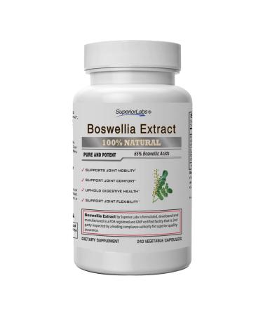 Superior Labs Boswellia Extract - Pure Non GMO Boswellic 65% Acids. Superior Absorption Zero Synthetic Additives - Powerful Formula Joint  Knees  Hips  Immune  500mg SVG  240 Veg Capsules