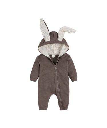 Kids Tales Newborn Baby Winter Warm Outfits Cute Rabbit Ear Hooded Zipper Romper 6-9 Months #01 Color 02
