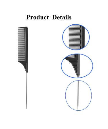 3 Pack Rat Tail Combs - Heat Resistant Carbon Fiber Fine Tooth - Stainless Steel Handle Pin - Black Blue Pink - Buy Online on GoSupps.com