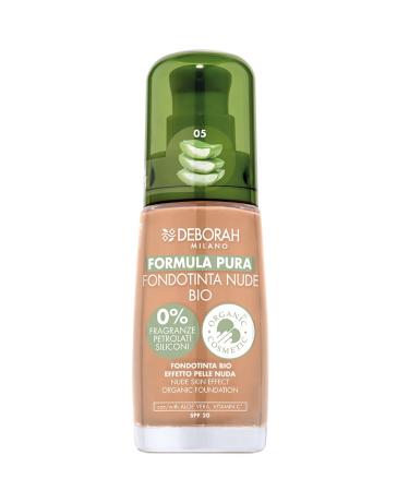 DEBORAH Deborah Milano Organic Pure Nude Foundation #05 Almond with Vitamin C and Aloe Vera SPF 20 Fluid Texture with Medium Coverage for an Even Radiant and Velvety Complexion