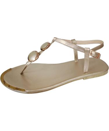 Women's Platform Wedge Sandals with Buckle Strap - Gold, Size 9 | Non-Slip Beach Travel Shoes & Dressy Flip Flops - Buy Online on GoSupps.com