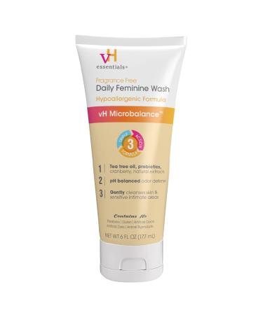 vH essentials Daily Feminine Wash - Fragrance Free Hypoallergenic with Tea Tree Oil & Prebiotic - For Ph Balance Intimate Odor Block Vaginal Health - Gentle Formula Body Care - 6 Fl Oz