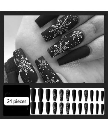 Noapasa Black and white snowflake pressed on nails reusable fake nail tips art set full coverage Christmas nails for women and girls 24 pieces. (Black white) - Buy Online on GoSupps.com