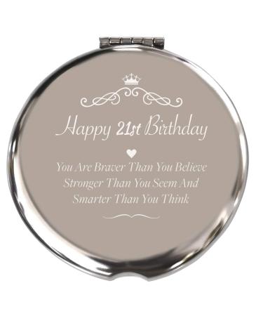 Blue Leaves 21st Birthday Gifts for Girls  Happy 21st Birthday for Bestie Sister Daughter BFF Niece Stainless Steel Mirror