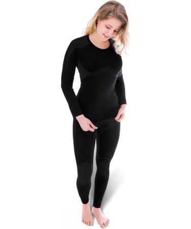 Black Snake Women's Thermal Underwear | Seamless Long Underpants & Long-Sleeved Undershirt - Black - Buy Online on GoSupps.com