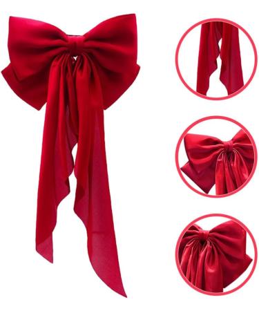 FOMIYES Hair Bows for Women Girls Bow Hair Clips Long Tail Ribbon Hair Clips Satin Silk Large Big French Barrettes Ponytail Holder Red - Buy Online on GoSupps.com