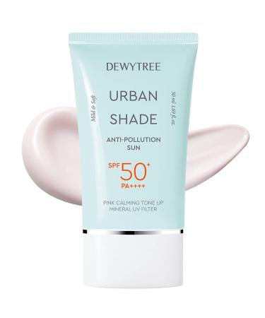 DEWYTREE Urban Shade Anti-Pollution Sun Screen SPF 50+ Pa++++ with Mini Size Sunscreen & Cleansing Milk (0.3oz.+0.3oz.) - Pink Tone Up Sun Protection   Matte Finish Physical Sunscreen  1.69oz.