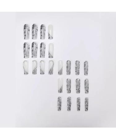 Elegant Black French Press on Nails with Rhinestones - 24 Pcs Long Square Acrylic Glue-on Nails | 3D Heart & Glitter Design for Stylish Manicure - Buy Online on GoSupps.com
