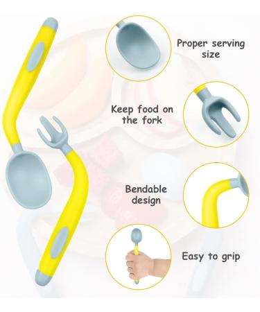 Vicloon Baby Utensils Spoon Fork Set 4pcs - Easy Grip Toddler Cutlery Feeding Set in Pink-Yellow Powder-blue - Buy Online on GoSupps.com