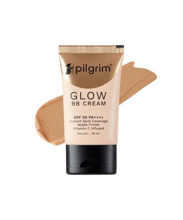 Pilgrim Honey Glow BB Cream SPF 50 PA++++ with Vitamin C | Medium Skin Tone | Lightweight Matte Finish Makeup with Sheer Coverage & Smooth Look | 1.01 Fl Oz (30ml)
