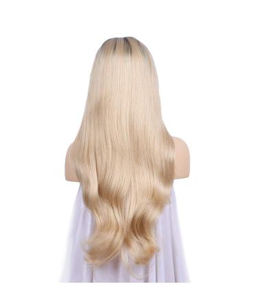 SHIYID Platinum Blonde Wig with Dark Roots | Long Wavy Front Lace Synthetic Wig for Women High Temperature Fiber - Buy Online on GoSupps.com